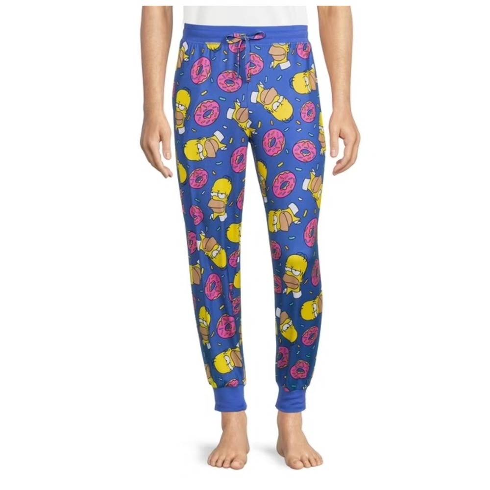 The‎ Simpsons Lounge Pajama Pants Sz Medium Homer Donuts Blue Cozy Joggers